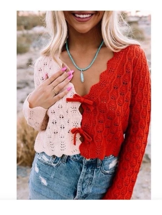 Sincerly Jules Sweaters - Sincerely Jules Color Block Knit Bow Tie Front Cardigan XS